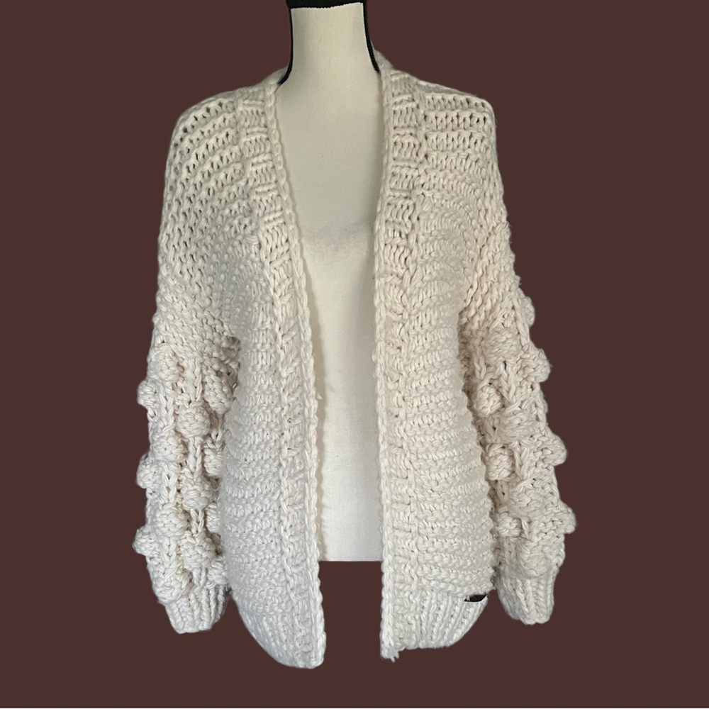 Pom Pom Sleeve Hand Made Chunky wishlist Sweater cardigan
